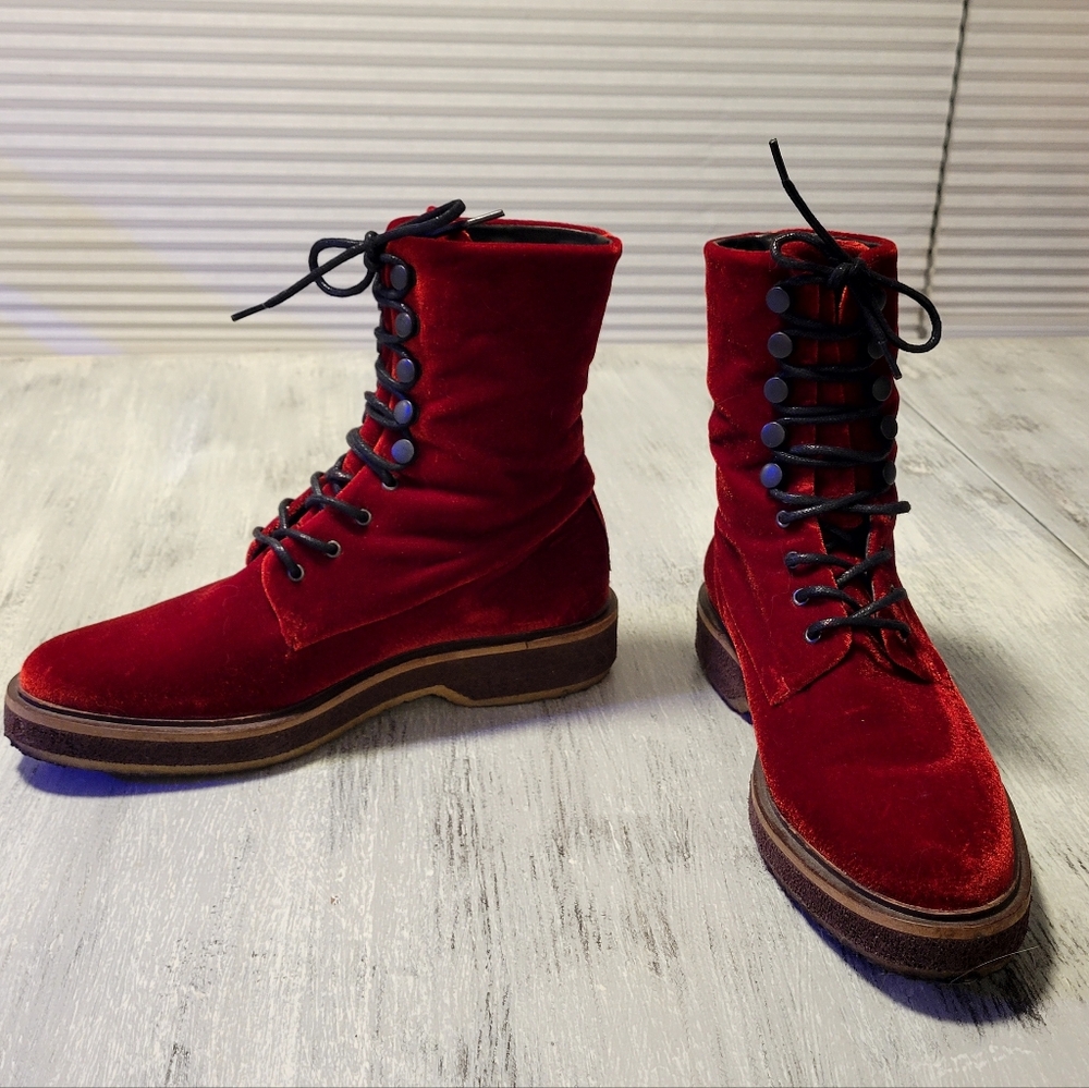 Goldmud Red Velvet Lace-Up Boots *Handmade in Portugal* - Picture 4 of 12